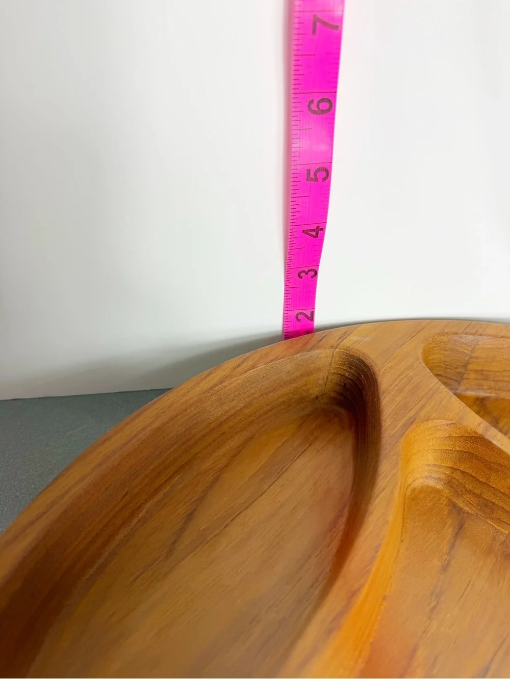 1960s Dansk Teak Wood Round Partitioned Chip Snack Dish Tray